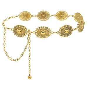 3964 Western Metal Concho Belt For Women Boho Chain Adjustable Turquoise
